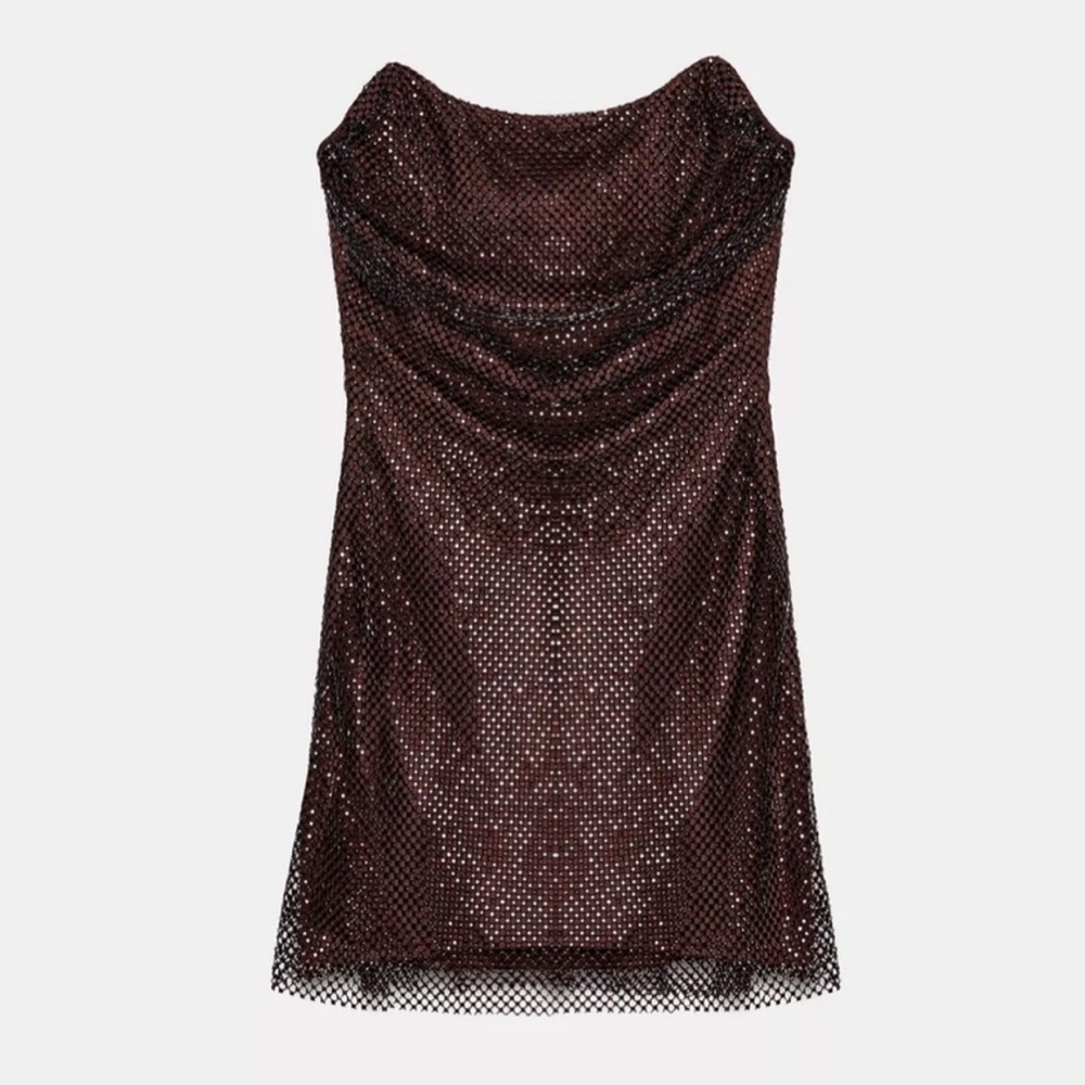 ZARA Sparkly Strapless Mini Dress. Eggplant. New, S